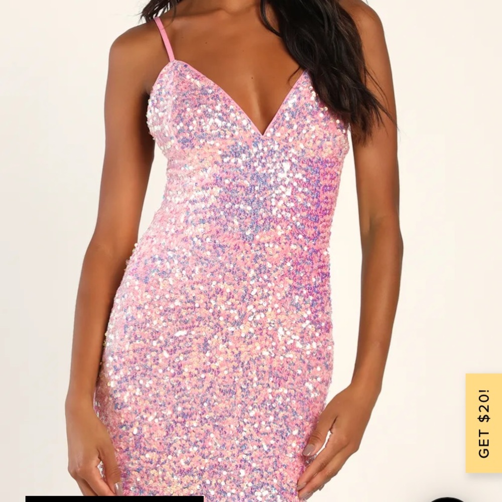 NWT Lulus All The Admiration Light Pink Sequin Dress